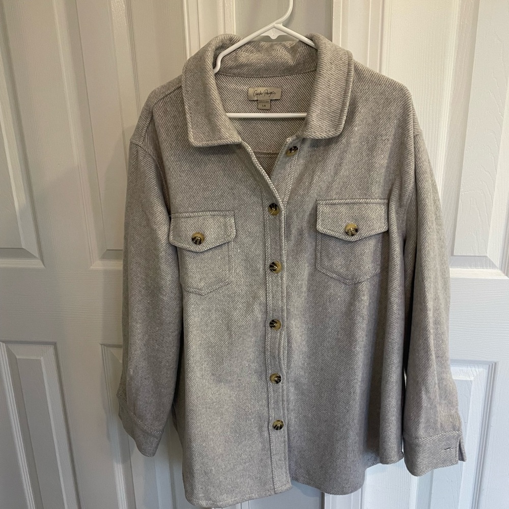 Charlie Paige Gray and White Oversized Shacket